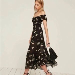 Reformation Black Floral Midi Dress